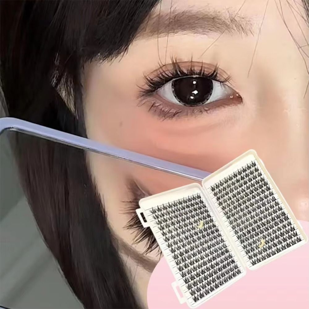 Eyelash Extension Look - ขนตาปลอมลุคธรรมชาติ ดีไซน์แบบคลัสเตอร์พร้อมกาวและซีล ขนตาปลอม 3D สไตล์วิสปี้ ชุดต่อขนตา