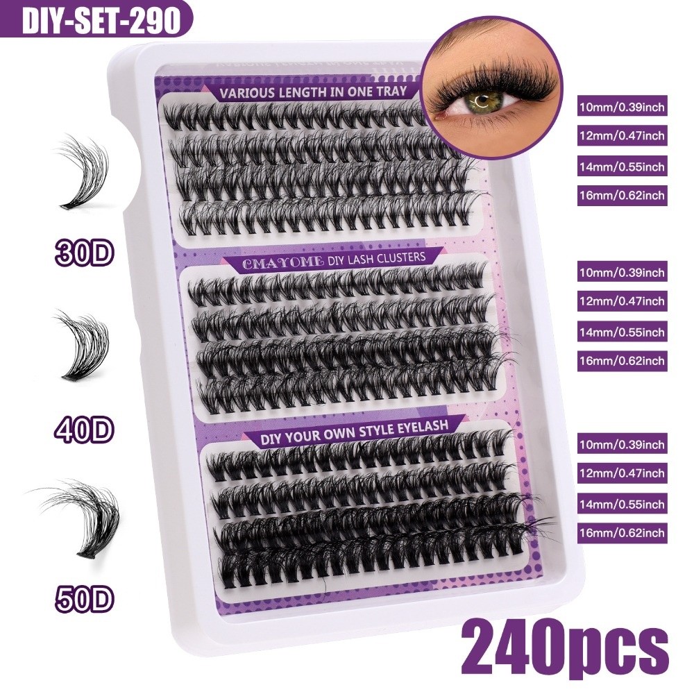 Eyelash Extension Look - ขนตาปลอมแบบธรรมชาติ สไตล์ Wispy ชุดต่อขนตา DIY แบบติดกาวและซีล